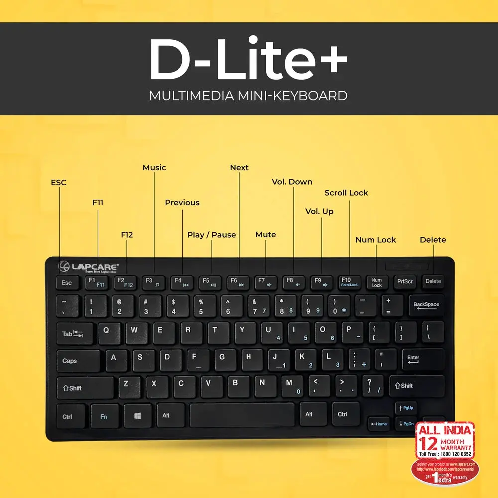 D-Lite - Blk 87 Key Mini Multimedia Keyboard - Image 2
