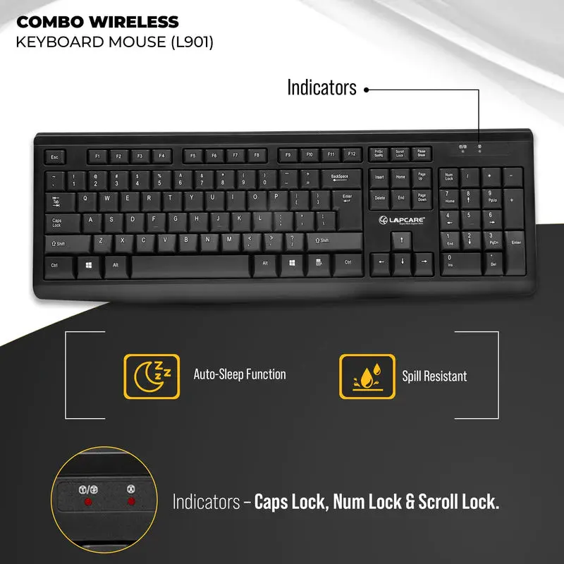 Wireless Combo 104 Key Keyboard + Mouse 1200dpi - non Multimedia - Image 7